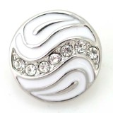 20MM Water ripples  snap  silver plated DS5084 with clear Rhinestone and white Enamel interchangeable snaps jewelry