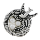 20MM bird snap sliver Plated with pearl KC9895 snaps jewelry