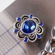 20MM snap flower silver plated with deep blue rhinestones  KC6291 interchangable snaps jewelry