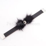 Partnerbeads 19.5cm 1 snaps button black leather bracelets with feather fit 12mm snaps KS0620-S