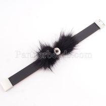 Partnerbeads 19.5cm 1 snaps button black leather bracelets with feather fit 12mm snaps KS0620-S