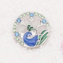 20MM  Peacock snap Silver Plated with rhinestone and blue enamel KC7902 snaps jewelry