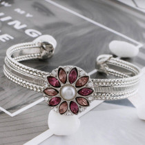 20MM design snap sliver plated with rose-red rhinestone and pearl KC5703 snaps jewelry