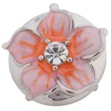 20MM flower snap Silver Plated with light orange Enamel and Rhinestones KC8801 snaps jewelry