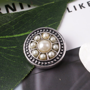 20MM round snap Antique Silver Plated with white pearls KB7038 snaps jewelry