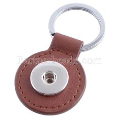 Brown pu leater fashion Keychain  buttons fit snaps chunks KC1122 Snaps Jewelry