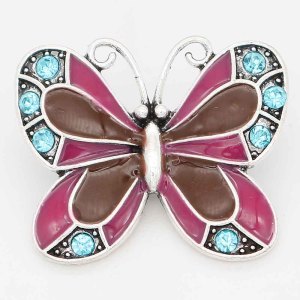 20MM Butterfly snap sliver Plated with  rhinestones and  enamel KC6715 snaps jewelry multicolor
