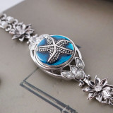 20MM Starfish snap Silver Plated with blue Enamel KB6311 snaps jewelry