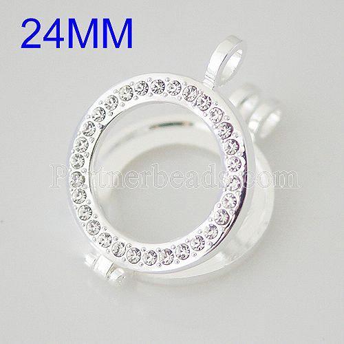 25MM Alloy silvery coin locket pendant with rhinestone