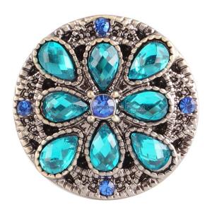 20MM Flower round snap Antique copper plated KC5026 with cyan Rhinestone interchangeable snaps jewelry
