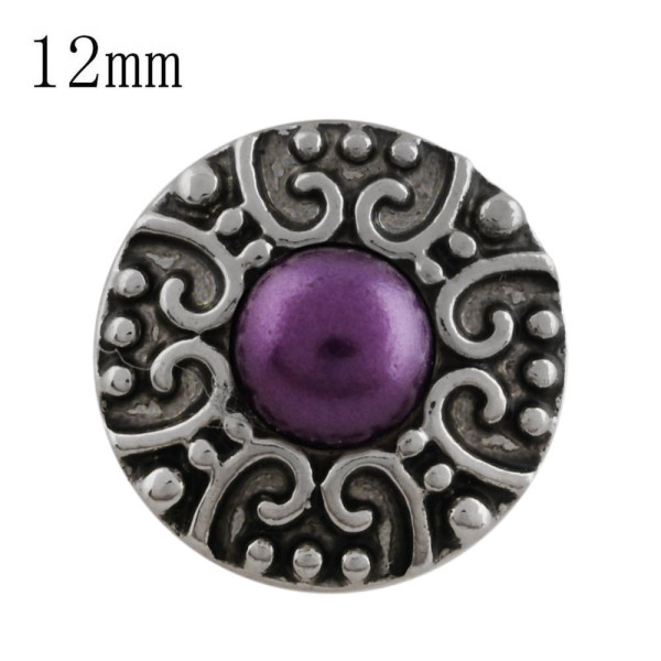 12MM Round snap Antique Silver Plated with purple bead KS5199-S snaps jewelry