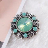 20MM Flower snap Silver Plated with green rhinestones KC6069 snaps jewelry