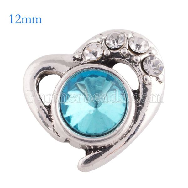 12mm love snaps Silver Plated with blue rhinestone KS6175-S snap jewelry