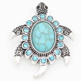 20MM turtle snap sliver Plated with rhinestones and  cyan Turquoise  KC6702 snaps jewelry