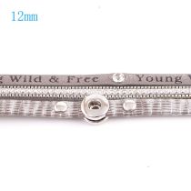 Partnerbeads 40cm 1 snap button pu leather bracelets fit 12mm snaps with gray leather and charm KS0602-S