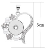 love snap sliver Pendant with White rhinestone and Pearl fit 20MM snaps style jewelry KC0462