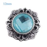 12MM flower snap Antique Silver Plated with light blue glass KS6109-S snaps jewelry