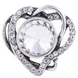 20MM Loveheart snap Antique Silver plated with white Rhinestone KC6245 snaps jewelry