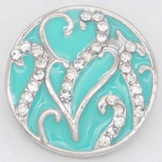 20MM round snap Silver Plated with rhinestone and cyan enamel KC6803 snaps jewelry