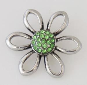 20MM Flower snap Silver Plated with green rhinestones KB7730 snaps jewelry