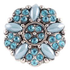 20MM Flower snap Silver Plated with rhinestones and resins KB7413 light blue