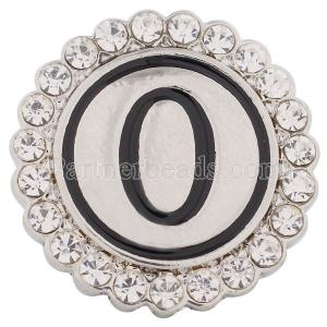 20MM English alphabet-O snap Antique silver  plated with Rhinestones KC8544 snaps jewelry