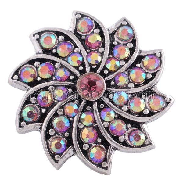 20MM snap flower silver plated with multicolor rhinestones  KC6320 interchangable snaps jewelry