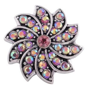 20MM snap flower silver plated with multicolor rhinestones  KC6320 interchangable snaps jewelry