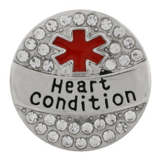 20MM Medical Alert heart condition snap Silver Plated with rhinestone and enamel KC9826 snaps jewelry