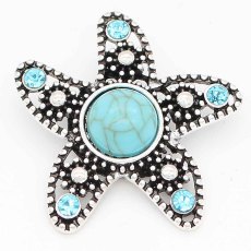 20MM Starfish snap sliver Plated with rhinestones and   cyan Turquoise KC6695 snaps jewelry
