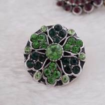 20MM Flower snap  Antique Silver Plated with green rhinestone KC7130 snaps jewelry