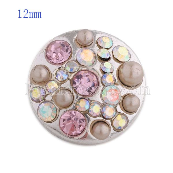 12MM round snap Silver Plated with pink rhinestone and beads KS8039-S snaps jewelry