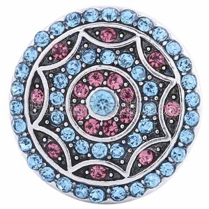 20MM Round snap Antique Silver Plated with blue rhinestone KC6024 snaps jewelry