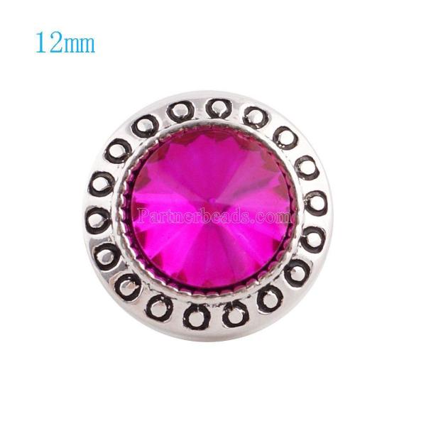 12MM Round snap Silver Plated with rose rhinestone KS6043-S snaps jewelry