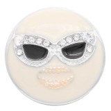 20MM  Smiling face snap Silver Plated with white rhinestone and enamel KC7917 snaps jewelry