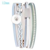 Partnerbeads 20cm 1 snap button real leather bracelets fit 12mm snaps with light blue leather and charm KS0613-S