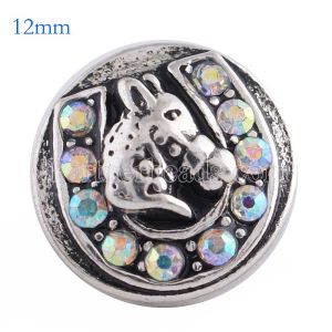 12MM horse snap Antique Silver Plated with colorful Rhinestone KS6099-S snaps jewelry