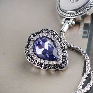 20MM design Water drop snap Silver Plated with purple rhinestones KC6342 snaps jewelry