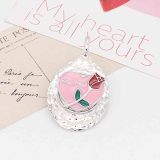 20MM Love Rose snap Silver Plated pink enamel KC7864 snaps jewelry