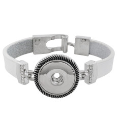 18CM white leather bracelets with rhinestone KC0788 fit 18MM snaps chunks