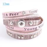 40cm 1 snap button pu leather bracelets fit 12mm snaps with pink leather and charm KS0605-S