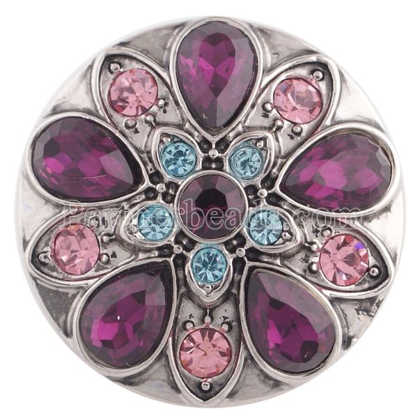 20MM design snap silver Antique plated with purple rhinestone KC5356 snaps jewelry
