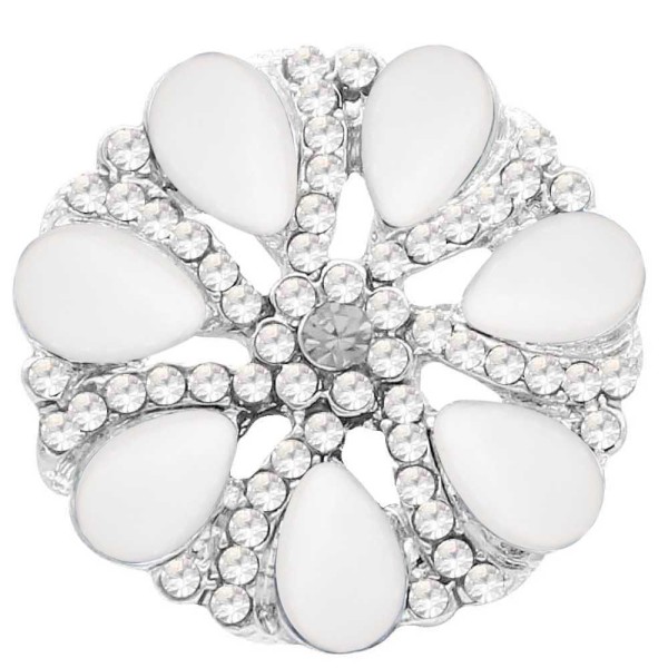 20MM flower snap Silver Plated with white rhinestone KC7877 snaps jewelry