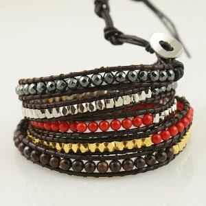5 wrap bracelet with crystal on real leather