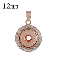 snap Rose Gold Pendant with white rhinestone fit 12MM snaps style jewelry KS0346-S