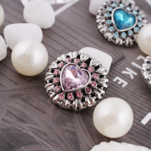 20MM Loveheart snap Antique Silver Plated with pink rhinestone KB5306 snaps jewelry