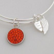 wire bracelet with big metal charms pave crystal and small metal charms