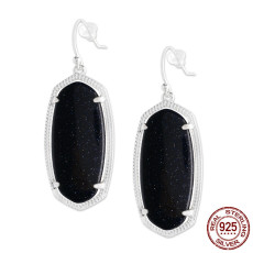 S925 Sterling Silver Kendra Scott style Elle Drop Earrings with Deep blue bling agate gemstone  GM6006