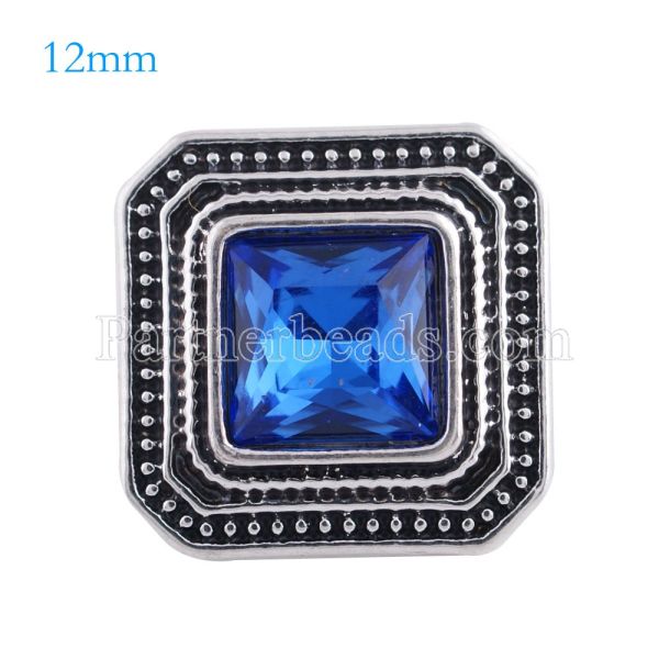 12MM Square snap Antique sliver Plated with deep blue rhinestone KS6148-S snaps jewelry
