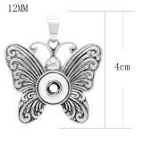 Butterfly snap sliver Pendant with rhinestones fit 12MM snaps style jewelry KS0363-S